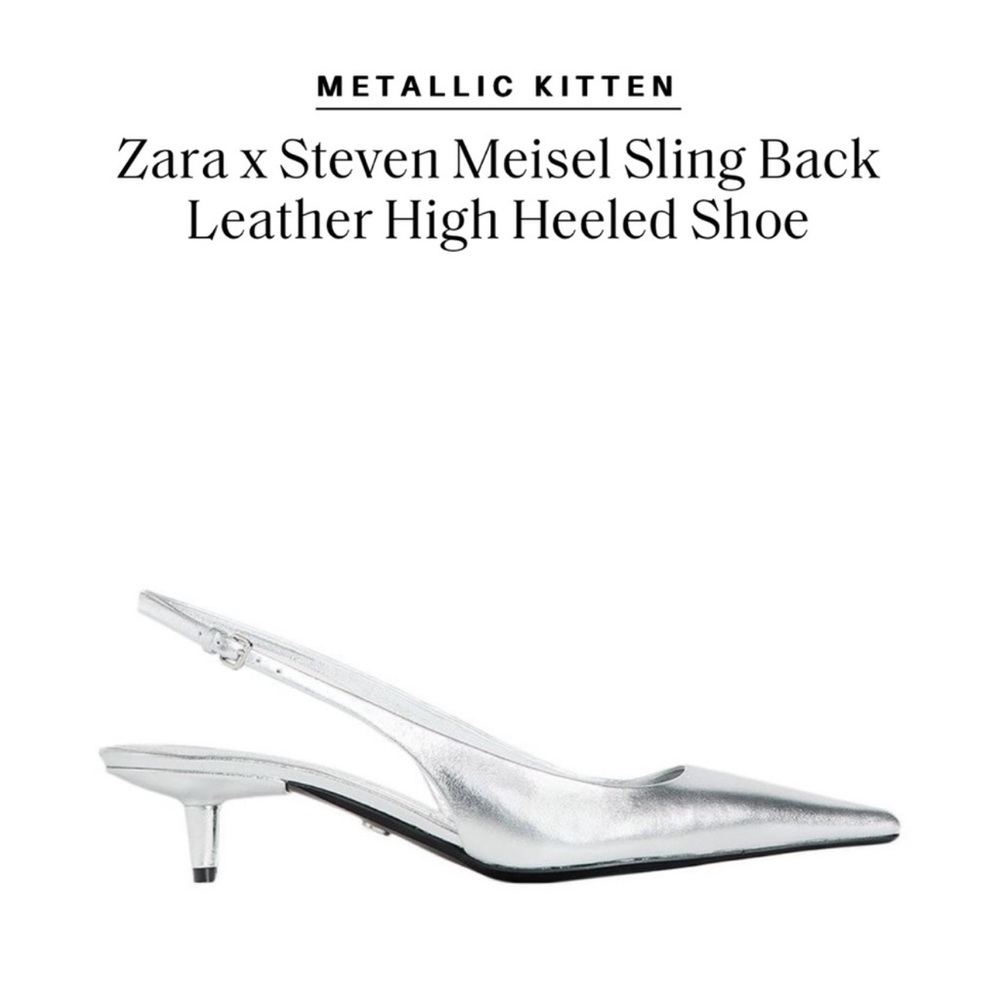 Zara x Steven MEISEL Metallic Sling Back Kitten Heel Silver Metallic
